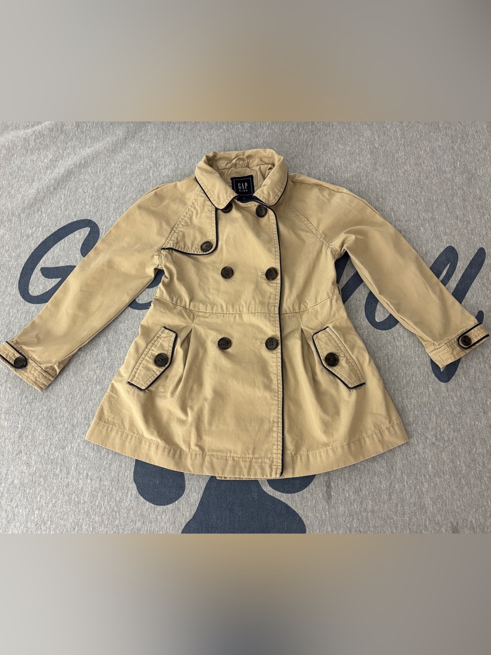 Gap Kids Girls Tan Double-Breasted Trench Coat Jacket Size S No Belt